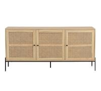 Buffet 3 portes en cannage naturel et effet chêne 160 cm - Iris