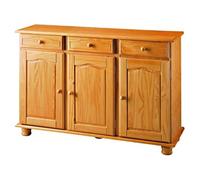 PEGANE Buffet 3 Portes en pin Massif Coloris Miel - Longueur 130 x Profondeur 42 x Hauteur 86 cm