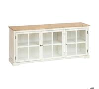 Atmosphera - Buffet Oblia 3 Portes Vitrées - Blanc Cérusé et Bois - 180 x 45 x 80 cm - pour Salon, Salle à Manger, Meuble de Rangement