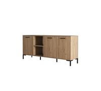 Buffet 3 portes et 2 niches finition bois et métal noir 180x80cm AURA Marron