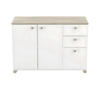 Buffet 3 portes et 2 tiroirs décor chêne kronberg et blanc - L119,6 cm