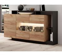 Buffet 3 portes et 3 niches avec LEDs - Coloris : Naturel et anthracite - IDESIA