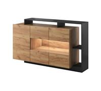 Buffet 3 portes et 3 niches avec LEDs - Coloris : Naturel et anthracite - IDESIA