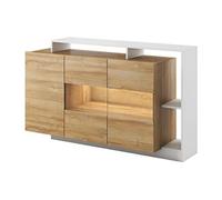 Buffet 3 portes et 3 niches avec LEDs - Coloris : Naturel et blanc - IDESIA
