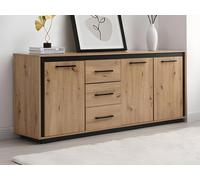 Buffet 3 portes et 3 tiroirs en MDF - Naturel et noir - NALAMANE