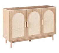 Buffet 3 Portes Panneau Particules Pieds en Bois Façades en Rotin Style Boho Mar