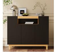 Buffet 3 portes pour salon, Buffet bas 120.5x42x96 cm, Meuble de rangement, Buffet moderne, Panneaux de particules, Noir