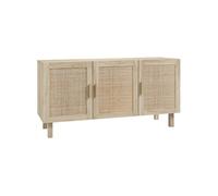 Buffet 3 portes style bohème chic cannage en rotin panneaux aspect bois clair Beige