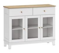 HomCom - Buffet 3 portes vitrées nervurées - 2 étagères, 2 tiroirs - blanc effet bois clair