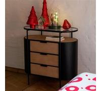 Buffet 3 tiroirs 80x36x80 cm en verre, bois et métal noir - GAIRLY Beige