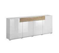 Buffet 4 portes 1 tiroir Petits-meubles - Jules - 208 x 39 x 82cm - Blanc et bois