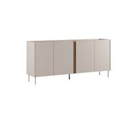 Buffet 4 portes 180cm en mélaminé beige et imitation bois avec découpe graphique bandeau - LIWENN - ALTOBUY