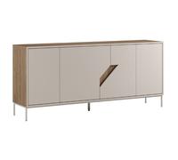 Buffet 4 portes 180cm en mélaminé beige et imitation bois avec découpe graphique oblique - ANOUK