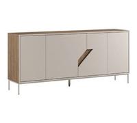 Buffet 4 portes 180cm en mélaminé beige et imitation bois avec découpe graphique oblique - ANOUK