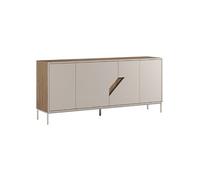 Buffet 4 portes 180cm en mélaminé beige et imitation bois avec découpe graphique oblique - ANOUK