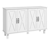 Buffet 4 portes 2 étagères style rural chic façades portes à croisillons poignées métal noir MDF blanc Blanc G