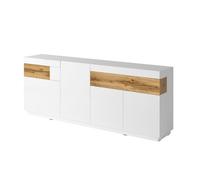 Buffet 4 portes 2 tiroirs Petits-meubles - Andrea - 219 x 40 x 85cm - Blanc et Bois