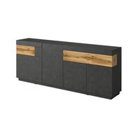 Buffet 4 portes 2 tiroirs Petits-meubles - Andrea - 219 x 40 x 85cm - Gris anthracite et Bois