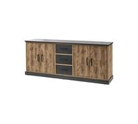 Buffet 4 Portes 3 Tiroirs Aspect Bois et Métal Noir - JENNA - ALTOBUY Marron G