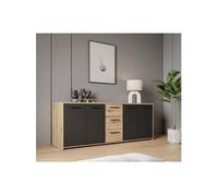 Buffet 4 portes 3 tiroirs PILVI chêne artisanal noir 179,2x42x74,5 cm