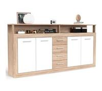 Buffet 4 Portes & 4 Tiroirs "Luna" 190cm Naturel & Blanc Beige G