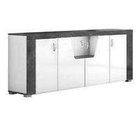 AltoBuy Buffet 4 Portes avec LEDs laqué Blanc et Imitation Granit Gris - Newell