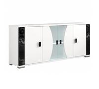 Buffet 4 portes avec vitrage + Led blanc et aspect marbre noir - TAHOE