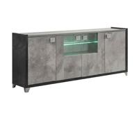 AltoBuy Buffet 4 Portes avec vitres Aspect béton ciré 2 Tons éclairage LED - Hampton
