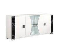 Buffet 4 portes blanc avec éclairage led décor marbre noir - ARIA