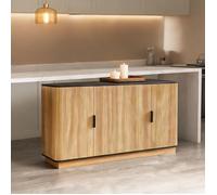 Buffet 4 portes design cannelé aspect bois light natural, 139 cm, pour salon ou salle à manger