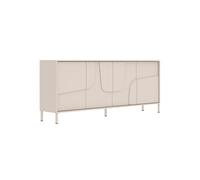Buffet 4 portes EGERIE - Laqué beige façade relief piètement métal 205x40xH84cm
