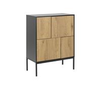 - Buffet 4 portes en MDF et Métal - Noir et Marron - Sireine