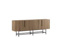 Buffet 4 portes en mélaminé imitation bois et piètement et poignées en métal laqué noir - ALDINE - ALTOBUY