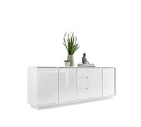 Buffet 4 portes et 3 tiroirs, collection CREAM, coloris blanc laqué brillant.