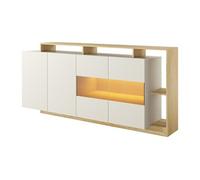 Buffet 4 portes et 4 niches avec LEDs - Beige et Naturel clair - IDESIA