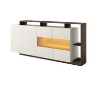 Buffet 4 portes et 4 niches avec LEDs - Beige et Naturel foncé - IDESIA