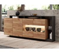 Buffet 4 portes et 4 niches avec LEDs - Naturel clair et Anthracite - IDESIA