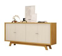 Buffet 4 Portes Miel et Blanc Ecru 4 NIches L 180 H 80.5 P 35.7 cm - L 180 x l 35.7 x H 80.5 cm