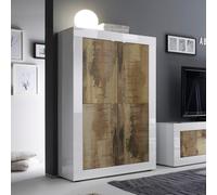 Buffet 4 portes séjour blanc brillant et bois Novia BW Basic