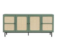 Buffet 4 portes vert et cannage 180 cm - Luma