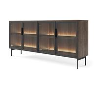 Buffet 4 portes vitrées avec LED - SELSEY LUMI - 181 cm - chêne Dunin