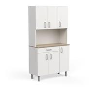 Buffet 6 Portes/1 Tiroir - GARLIC - Couleur Blanc Mat & Chêne Kronberg - 42,3 x 100,8 x 185,5 cm