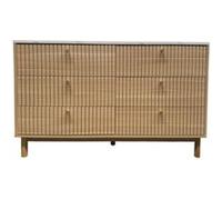 Buffet 6 tiroirs aspect bois rainuré et marbre 120cm BROX Marron