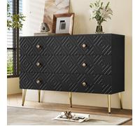 Buffet 6 Tiroirs Moderne 120x40x80cm Noir & Or - Commode Élégante Pour Chambre/salon - Pieds Métal Robustes - Design Contemporain
