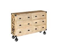 Atmosphera Buffet sur roulettes Silas, bois de manguier 150 x 105 cm, 6 tiroirs, style industriel