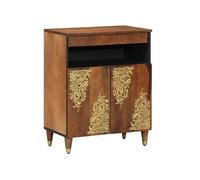 vidaXL Buffet avec porte 60 x 33 x 75 cm Bois de Mangue Massif Marron – Finition en Laiton