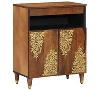 vidaXL Buffet avec Porte Marron 60 x 33 x 75 cm Bois de Mangue Massif, Meuble de Rangement, Buffet Moderne, Design rectangulaire, Finition en Laiton, déco élégante et Pratique