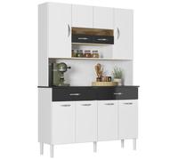 Buffet 8 Portes 2 Tiroirs 9 Niches Blanc et Noir Vogue L 122.5 H 176 P 36.3 cm - L 122.5 x l 36.3 x H 176 cm