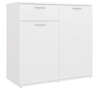 Buffet 80x36x75 cm en bois contreplaqué blanc, 2 portes, 1 tiroir, design minimaliste