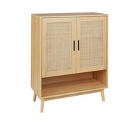 Buffet à 2 Portes avec Étagères Rangement Style Boho en Rotin Bois Clair Perote